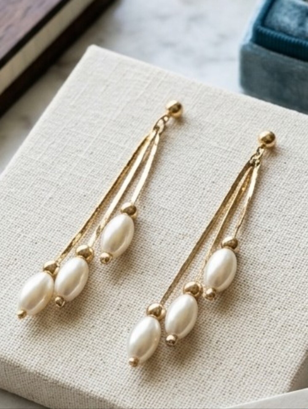 Gold Pearl Drop Earrings - Elegant Women's Jewelry